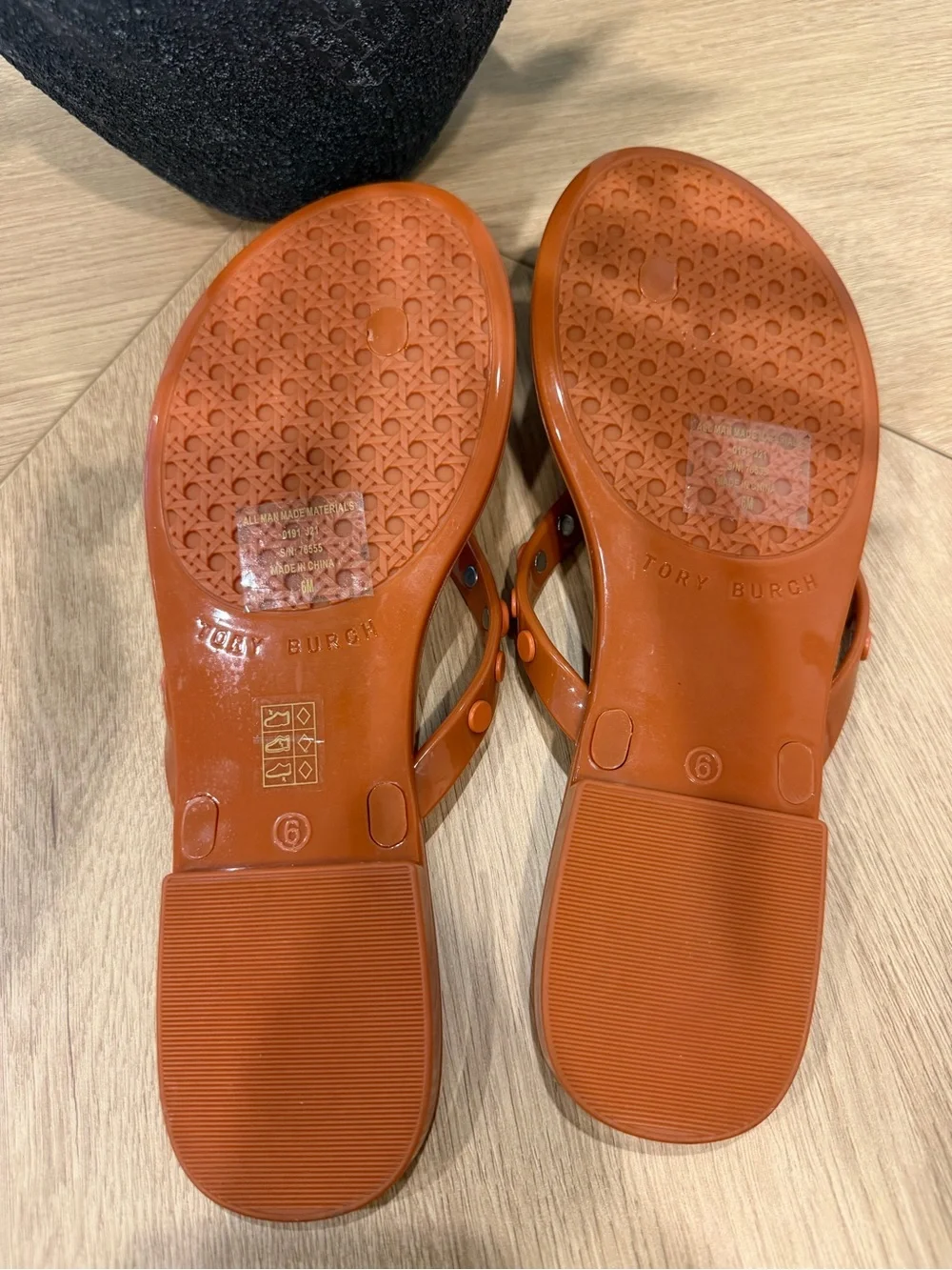 Tory Burch Burnt Orange Logo Jelly Thong Sandals